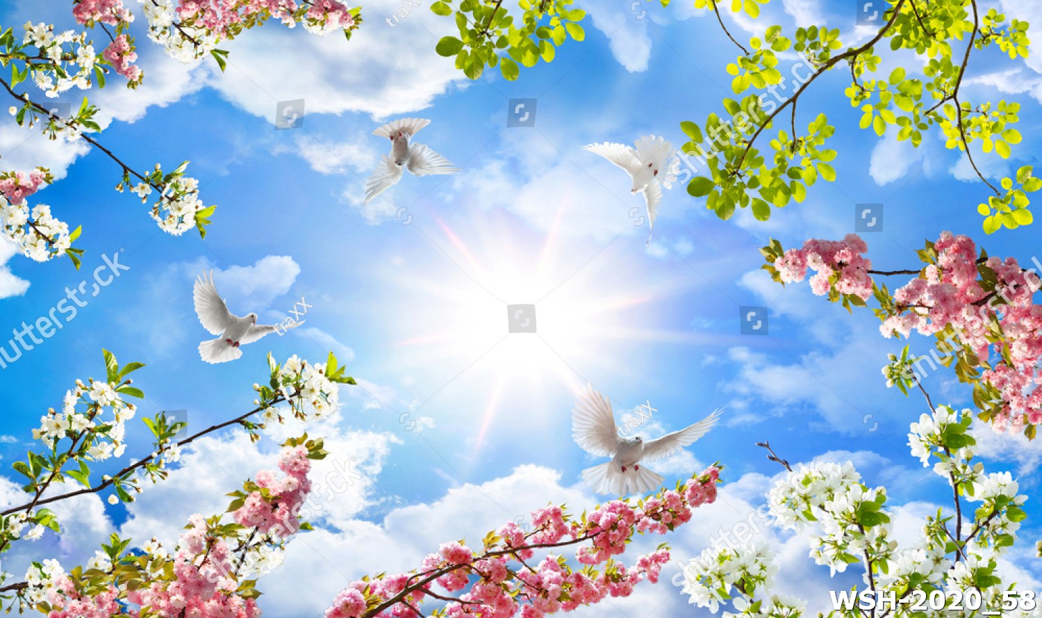 Dán trần trời xanh và hoa WSH-2020_58